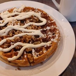 Eggs & Moore - Today's Special: Bearclaw Waffle   Stop in to see what they have next! Always something yummy and creative