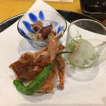 Hanare Sushi - Soft shell crab, baby eel with cucumber, & baby squid with enoki mushroom - Japanese Near Me - Costa Mesa, California Hanare Sushi - Soft shell crab, baby eel with cucumber, & baby squid with enoki mushroom - Japanese Near Me - Costa Mesa, California