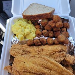 Big Rob's Catfish and Wings - 3 piece catfish, side of potatoe salad and fried okra