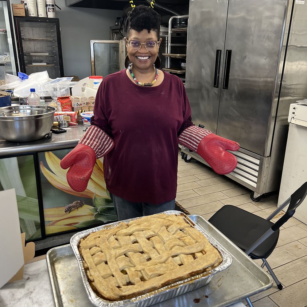 Bee Sweet Cakery - Piping hot peach cobbler right out of the oven! - Bakeries Near Me - Buffalo, New York