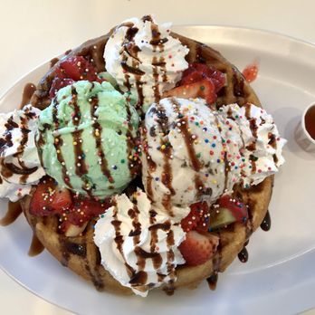 Happiness Cafe - Vegan mint chip and cookies n cream over a waffle with whip cream! Amazing - Ice Cream & Frozen Yogurt Near Me - San Jose, California Happiness Cafe - Vegan mint chip and cookies n cream over a waffle with whip cream! Amazing - Ice Cream & Frozen Yogurt Near Me - San Jose, California