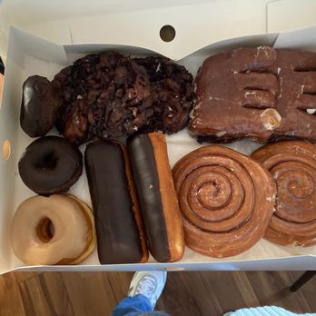 Randy's Donuts - Maple Iced Cake, Apple Fritter, Bear Claw, Devil's Food Cake, Chocolate Long John, cinnamon roll - Donuts Near Me - Inglewood, California