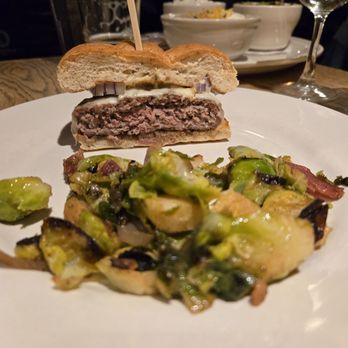 Dublin Bay Irish Pub & Grill - Half lamb burger with Brussels sprouts - American Near Me - Ames, Iowa