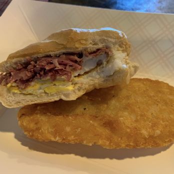 Crisp Cannoli - My corned beef and egg breakfast sandwich with hash brown. - Bakeries Near Me - Greenbush, New York