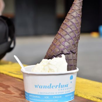 Wanderlust Creamery - "The White" with Ube waffle cone. - Ice Cream & Frozen Yogurt Near Me - Los Angeles, California Wanderlust Creamery - "The White" with Ube waffle cone. - Ice Cream & Frozen Yogurt Near Me - Los Angeles, California