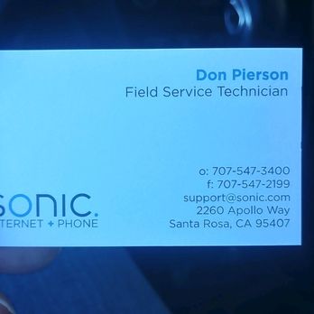 Sonic - Don Pierson's business card - Internet Service Providers Near Me - Santa Rosa, California