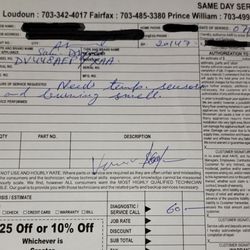 Apple Appliance Repair - Receipt and diagnosis.