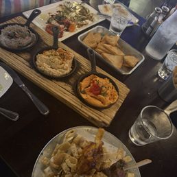 Skewers, hummus, and Caprese Skewers, hummus, and Caprese