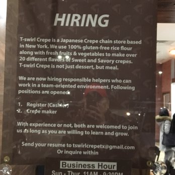 T-Swirl Crêpe - Hiring notice - Creperies Near Me - Frisco, Texas