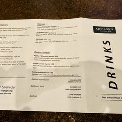Addison's - Drinks menu (as of May 2026)