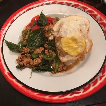 Rim Tanon - Pad Krapao, spicy basil.. but they didn't have pork. Chicken or beef only? - Thai Near Me - Houston, Texas Rim Tanon - Pad Krapao, spicy basil.. but they didn't have pork. Chicken or beef only? - Thai Near Me - Houston, Texas
