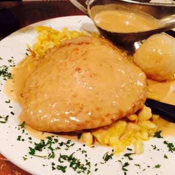 Checkers Old Munchen - Rahmschnitzel, potato dumpling, and spaetzle - American Near Me - Pompano Beach, Florida