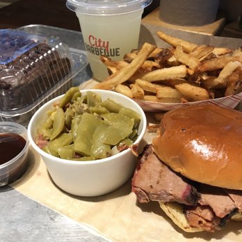 City Barbeque - Brisket sandwich w fries, green beans, lemonade and chocolate cake for dessert. (Angry black-berry bbq sauce) - Barbeque Near Me - Columbus, Ohio City Barbeque - Brisket sandwich w fries, green beans, lemonade and chocolate cake for dessert. (Angry black-berry bbq sauce) - Barbeque Near Me - Columbus, Ohio