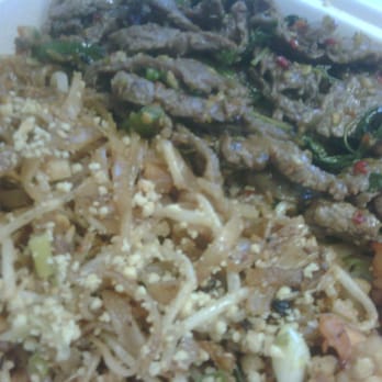Thai Original BBQ - the pad thai and basil beef side by side .. this is what was left over after filling myself to my nostrils - Thai Near Me - Cerritos, California Thai Original BBQ - the pad thai and basil beef side by side .. this is what was left over after filling myself to my nostrils - Thai Near Me - Cerritos, California