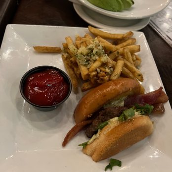 Twisted Oak Tavern - Beautiful split plate. Twisted Oak burger w/truffle fries! - American Near Me - Camarillo, California