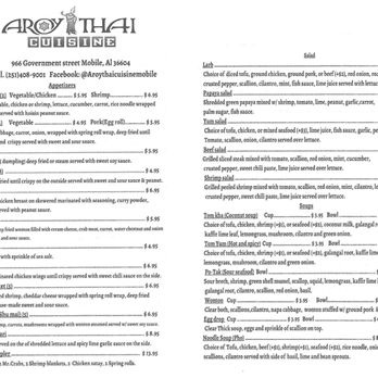 Aroy Thai Cuisine - Menu Page 1 - Thai Near Me - Mobile, Alabama Aroy Thai Cuisine - Menu Page 1 - Thai Near Me - Mobile, Alabama