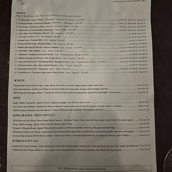 Whippoorwill Beer House & Package Store - Wine and Draft Beer Menu (taken January 2024) - Beer Bar Near Me - Orlando, Florida Whippoorwill Beer House & Package Store - Wine and Draft Beer Menu (taken January 2024) - Beer Bar Near Me - Orlando, Florida
