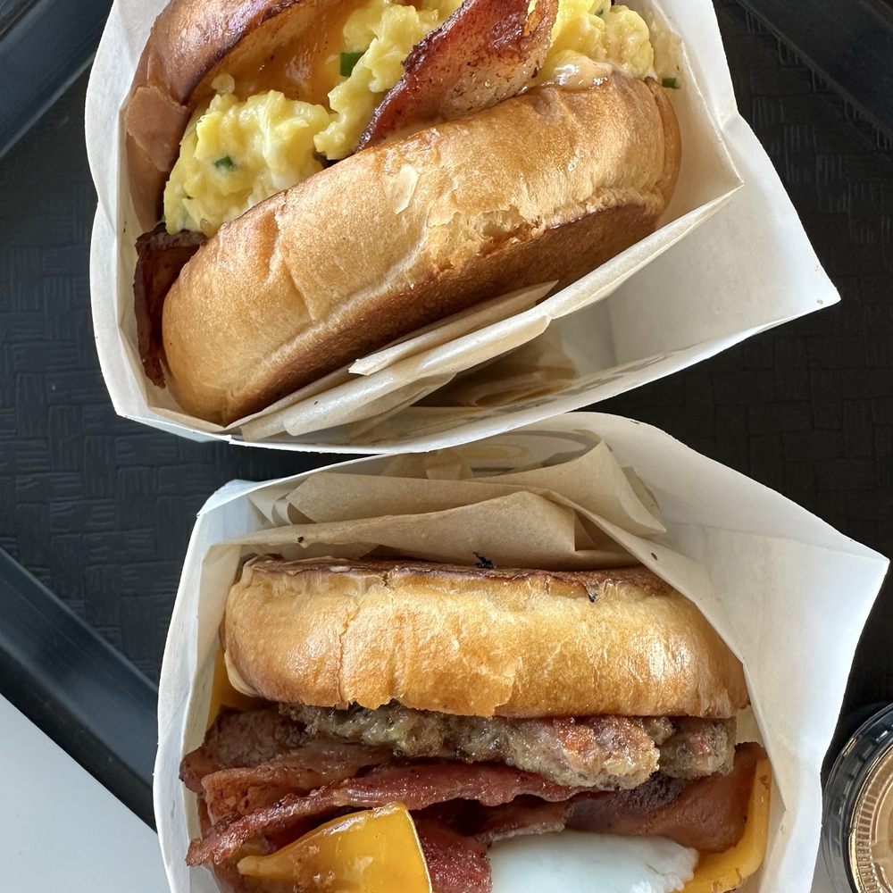 BACON EGG & CHEESE (added sausage) and SCRAMBLE ME SOFTLY*