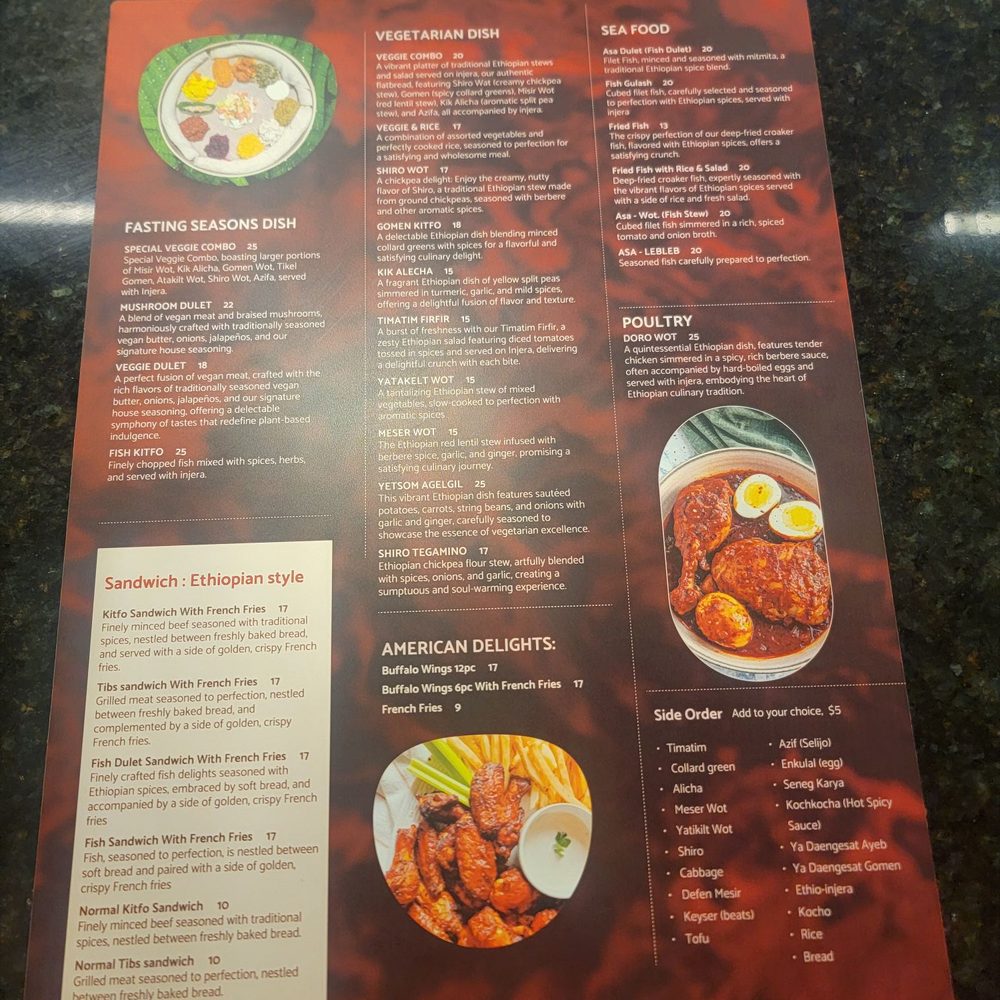 Langano Ethiopian Restaurant - Back of the menu - Ethiopian Near Me - Silver Spring, Maryland