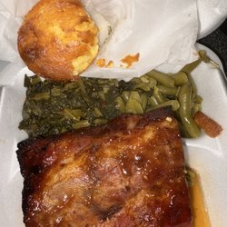 Great Taste Cafe - Ribs and greens with cornbread.