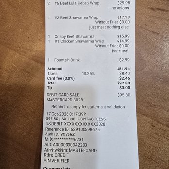 Ara's Shawarma - The receipt for 2 Adults 3 small kids - Mediterranean Near Me - North Hollywood, California Ara's Shawarma - The receipt for 2 Adults 3 small kids - Mediterranean Near Me - North Hollywood, California