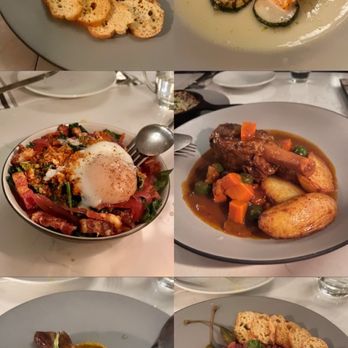 Coquette - - squash tartare - salmon - kale bacon salad - lamb - fried pork with mustard sauce - beef tartare  (All part of the family style set menu) - French Near Me - Vancouver, British Columbia