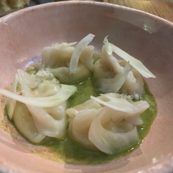Mokyo - Corn dumplings with fennel and basil sauce - Korean Near Me - New York, New York Mokyo - Corn dumplings with fennel and basil sauce - Korean Near Me - New York, New York