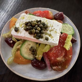 Orla - Greek salad. Tomatoes were fantastic with just a touch of crisp salt flakes. - Mediterranean Near Me - Las Vegas, Nevada