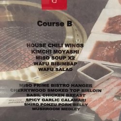 WAGYU Japanese BBQ - Course B menu.