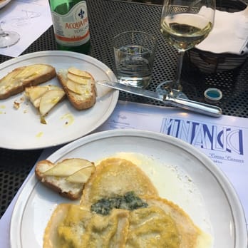 Cafe Montanucci - Pear and blue cheese appetizer with the ricotta cheese ravioli entree. - Cafes Near Me - Orvieto, 55 Cafe Montanucci - Pear and blue cheese appetizer with the ricotta cheese ravioli entree. - Cafes Near Me - Orvieto, 55