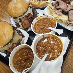 Tri tip burger, chili beans, tri tip sandwich (plain), & Chicken sandwich (plain)
