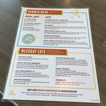 Snooze, an A.M. Eatery - Menu 8/2024 - Breakfast & Brunch Near Me - Austin, Texas