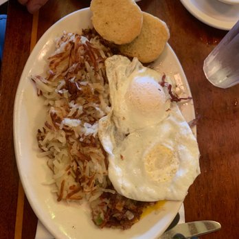 Frank's Diner - Corned beef hash with hash browns, 2 eggs and a biscuit. - Diners Near Me - Spokane, Washington