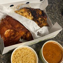 4 piece meal mixed with rice and beans
