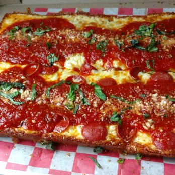 Donatina Neapolitan Pizza Cafe - Detroit Pizza with half pepperoni - Pizza Near Me - Patchogue, New York Donatina Neapolitan Pizza Cafe - Detroit Pizza with half pepperoni - Pizza Near Me - Patchogue, New York