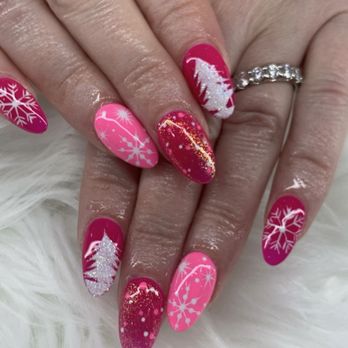 Angel Nails - Hot pink Christmas nail designs - Nail Salons Near Me - Vancouver, Washington