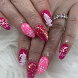 Angel Nails - Hot pink Christmas nail designs