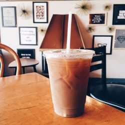 Coffee Times Coffee House - Iced coffee. Love the wall behind it.