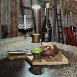 Goat & Vine Restaurant + Winery - Fresh Pretzel Bread and Glass of Pinot Noir 10/10