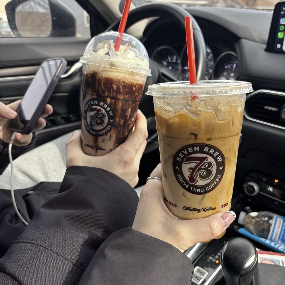 7 Brew Coffee - Santa's cookie mocha on left. Caramel cookie butter macchiato on right. - Coffee & Tea Near Me - Rio Grande, New Jersey 7 Brew Coffee - Santa's cookie mocha on left. Caramel cookie butter macchiato on right. - Coffee & Tea Near Me - Rio Grande, New Jersey