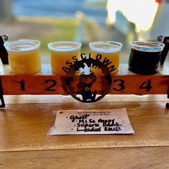 Ass Clown Brewing - a flight of beers - Breweries Near Me - Cornelius, North Carolina