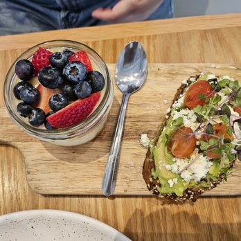 Bluestone Lane - $17.75 Brekkie Board (7/10): half serving of both avocado smash & gluten-free collective granola - Coffee & Tea Near Me - Orange, California