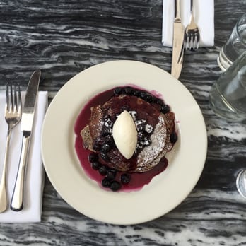 Gjelina - Buckwheat lemon pancakes with blueberry compote and creme fraiche - New American Near Me - Venice, California