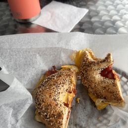Bacon egg and cheese on an everything bagel.