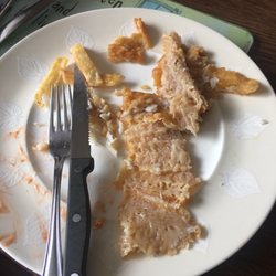 Silverfin - Floppy fish batter from plate to dustbin. Grim food