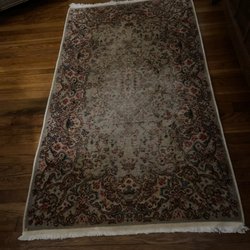 Wahi Rugs & Carpet - Ruined Karastan! You can see where they put a big round floor cleaner on the rug, All of the wool and pattern is GONE!
