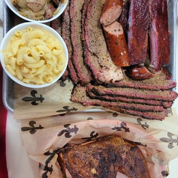 Smoke Bayou - The four meat combo with 2 sides and a 1/2 of brisket added. (The sausage was supposed to be substituted for the extra brisket) - Barbeque Near Me - Baton Rouge, Louisiana