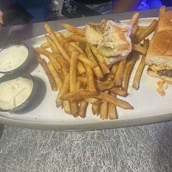 Dave & Buster's Nashville - Bar Burgers with some hard crispy no seasoned fries!! - American Near Me - Nashville, Tennessee