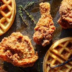 Flavor Food - Salt & Pepper Southern Fried Chicken w/ Spicy Watermelon Maple Syrup seasoned crispy double crunch chicken, thyme infused maple syrup
