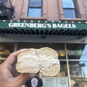 Greenberg’s Bagels - Everything bagel with plain cream cheese! - Bagels Near Me - Brooklyn, New York